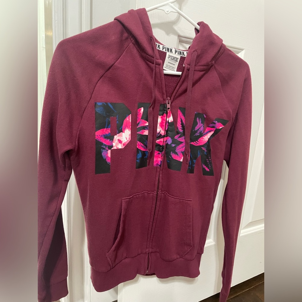 PINK Victoria's Secret Womens Small Long Sleeve Full Zip Hoodie SweatShirt.